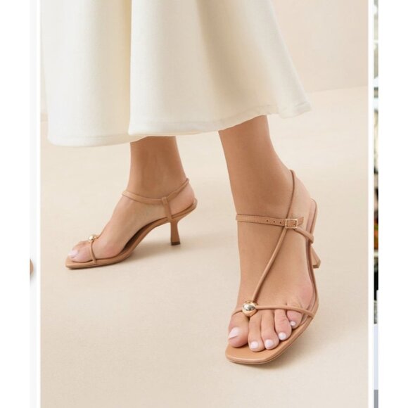 Loeffler Randall Women Triana Dune Sandals Leather Square Toe Kitten Heels 10B - Picture 4 of 11